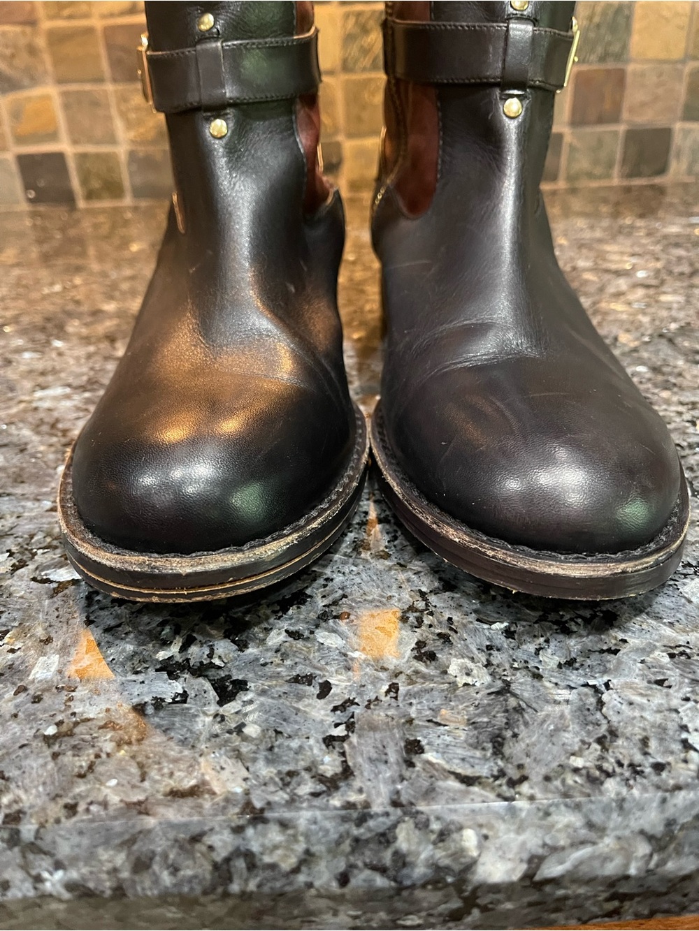 Vince Camuto Flavian Riding Boots Black and Brown Crest Two-Tone 10 - Picture 8 of 16